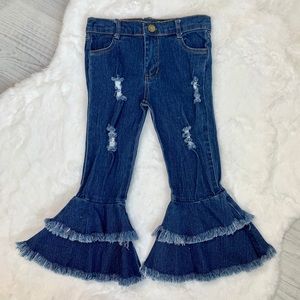 Double Ruffle Bell Bottom Jeans, Toddler Girl